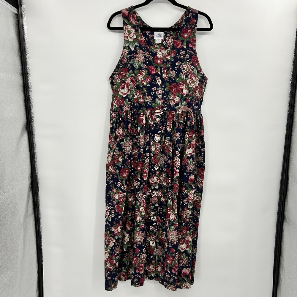 Vintage Dogwood Lane Floral‎ Cottagecore Jumper Dress Sz M Porcelain Buttons